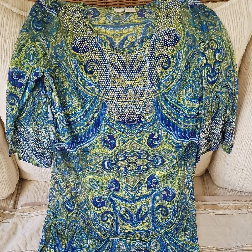 Blue and Green Patterned Women's Cover Up